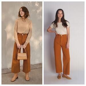Jesse Kamm Sz 2 Sailor Pants High Rise Jeans 100% Cotton BN Clay Raw Sienna Gold